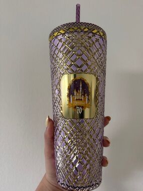 Disney Purple and Gold Lattice 70th Castle Tumbler with Straw